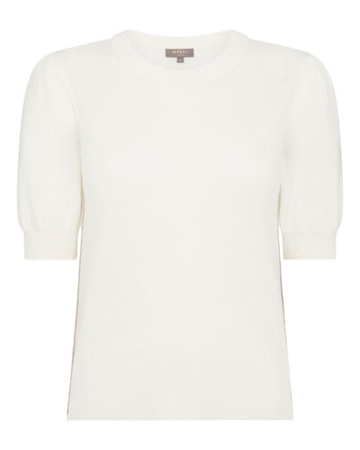 N.Peal Women's Metal Trim Cashmere T Shirt New Ivory White