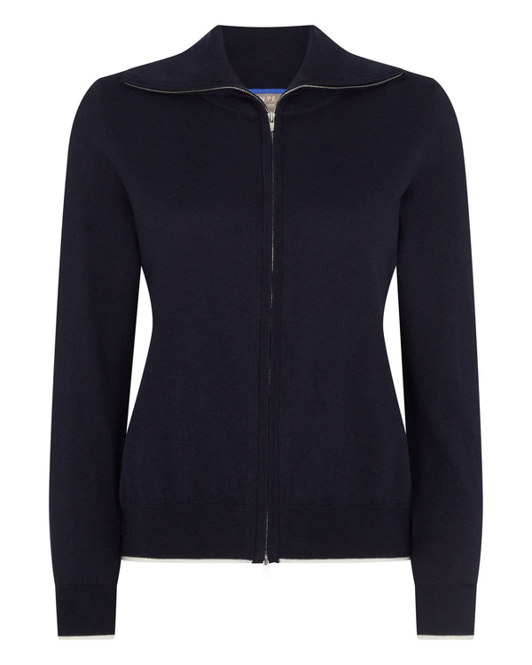 N.Peal Women's Cotton Cashmere Full Zip Sweater Navy Blue