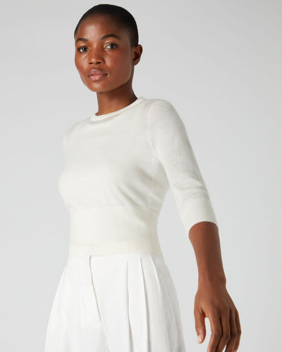 N.Peal Women's Superfine Crop Cashmere Jumper New Ivory White