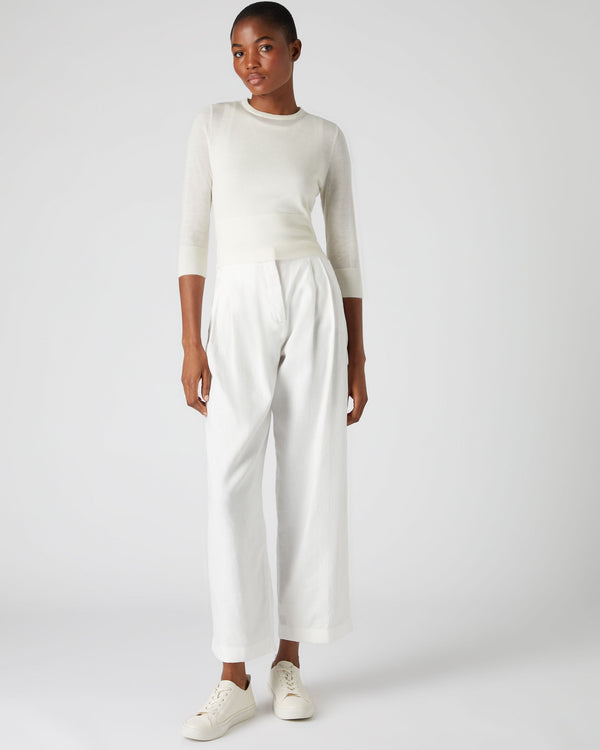 N.Peal Women's Superfine Crop Cashmere Jumper New Ivory White