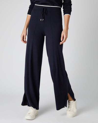 N.Peal Women's Cotton Cashmere Trousers Navy Blue
