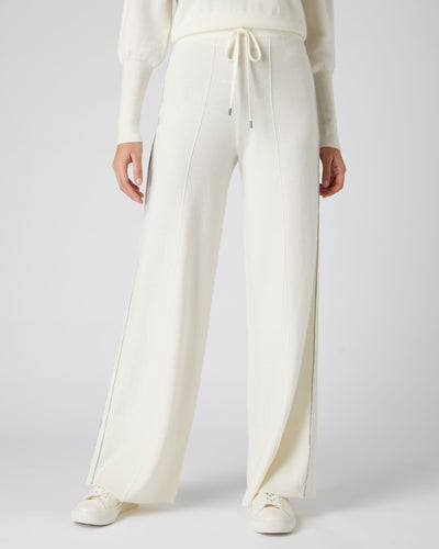 N.Peal Women's Metal Trim Cashmere Pants New Ivory White
