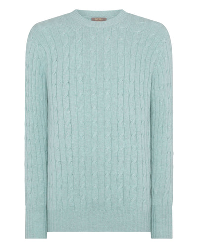 N.Peal Men's Thames Cable Round Neck Cashmere Jumper Oasis Green
