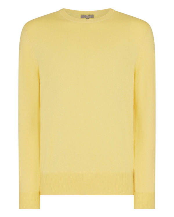 N.Peal Men's Oxford Round Neck Cashmere Jumper Citrine Yellow