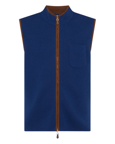 N.Peal Men's Shaftsbury Suede Trim Cashmere Gilet French Blue