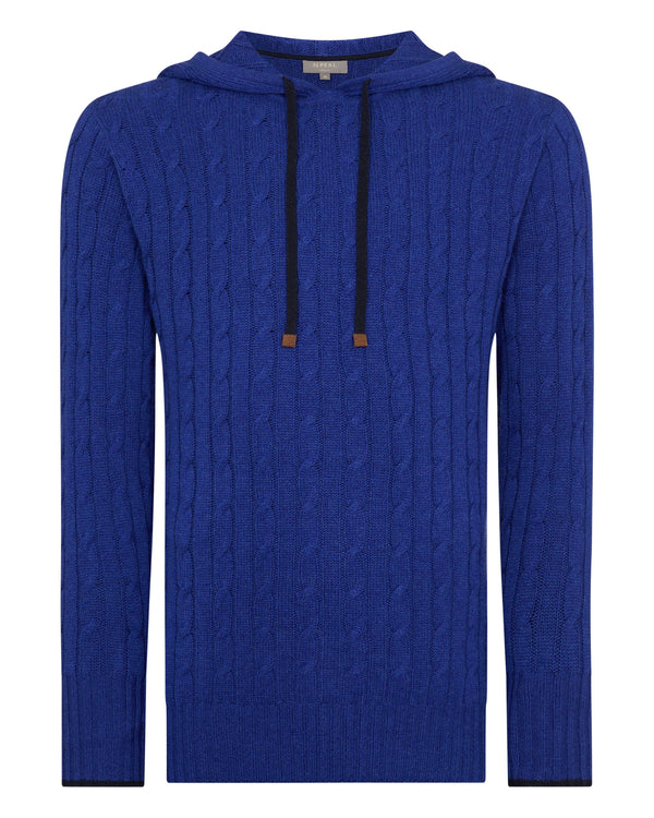 N.Peal Men's Fitzrovia Cable Cashmere Hoodie Sapphire Blue