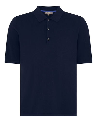 N.Peal Men's Polzeath Cotton Cashmere Polo T-Shirt Navy Blue