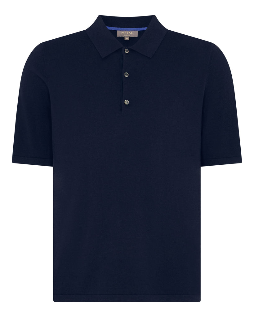 Men's Cotton Cashmere Polo T-Shirt Navy Blue | N.Peal