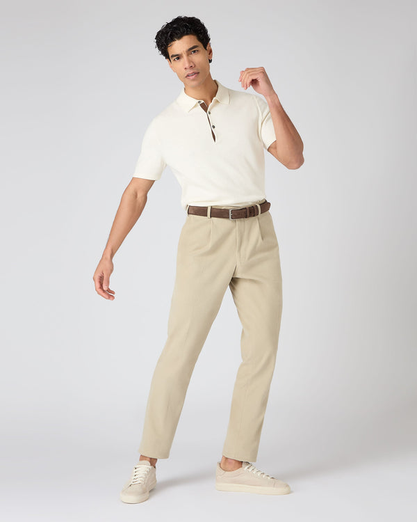 N.Peal Men's Polzeath Cotton Cashmere Polo T-Shirt New Ivory White