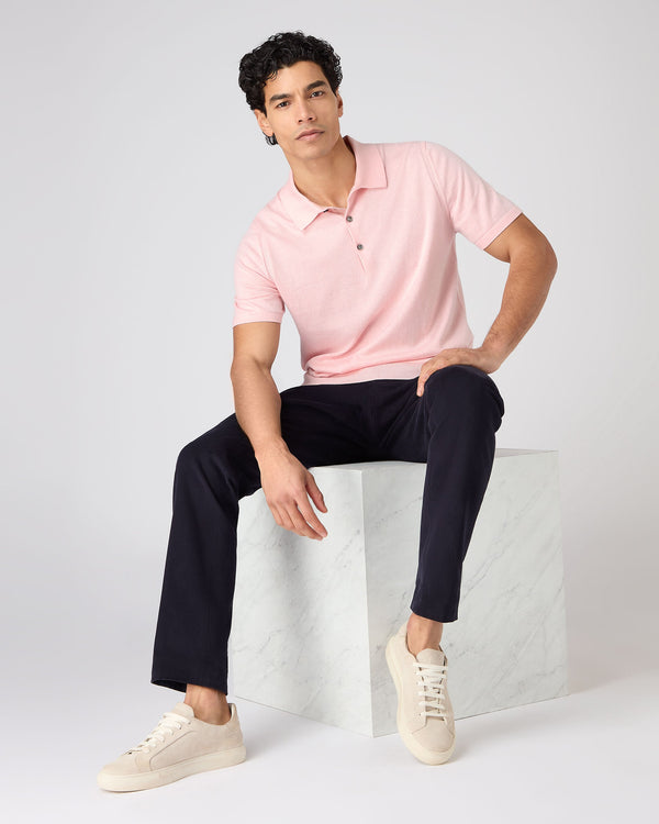 N.Peal Men's Polzeath Cotton Cashmere Polo T-Shirt Spring Pink