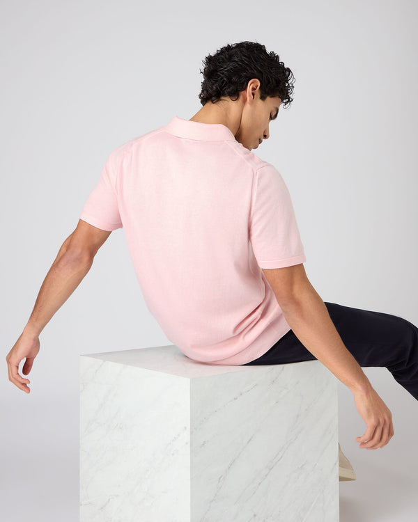 N.Peal Men's Polzeath Cotton Cashmere Polo T-Shirt Spring Pink