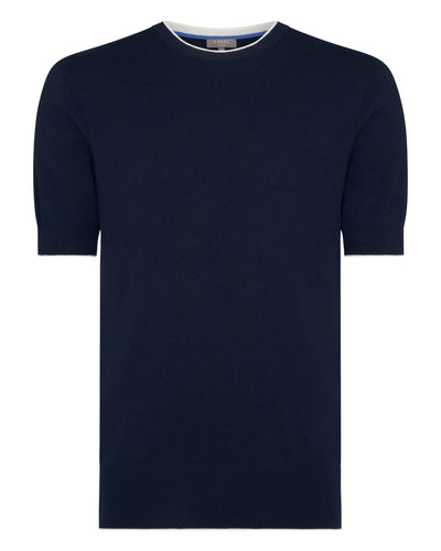 N.Peal Men's Newquay Cotton Cashmere T-Shirt Navy Blue