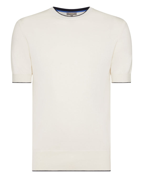 N.Peal Men's Newquay Cotton Cashmere T-Shirt New Ivory White