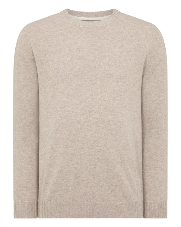 N.Peal Men's Shoreditch Round Neck Cashmere Jumper Oatmeal Brown