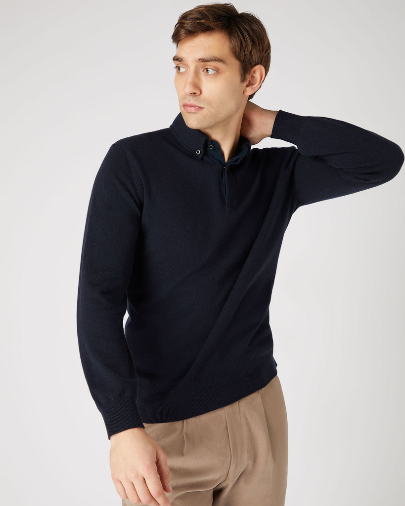Men's Relaxed Polo Cashmere Shirt Navy Blue | N.Peal