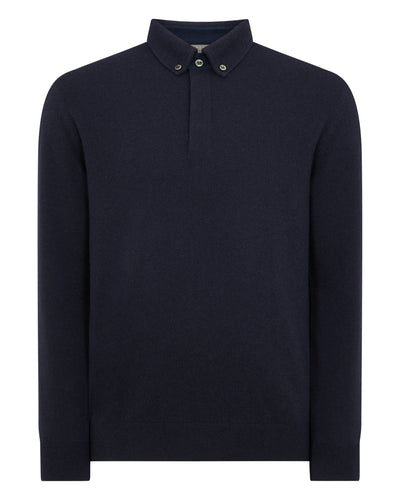 N.Peal Men's Relaxed Polo Cashmere Shirt Navy Blue