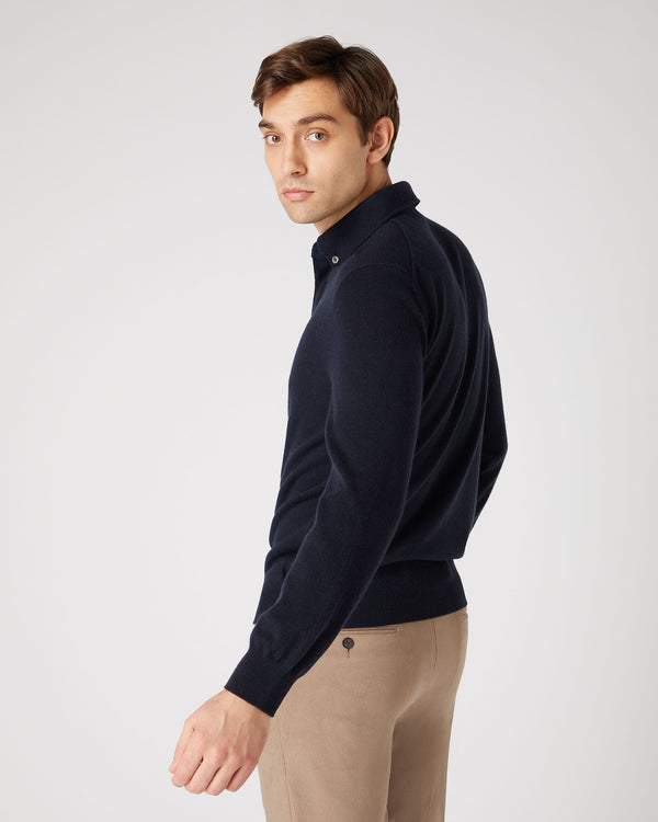 N.Peal Men's Relaxed Polo Cashmere Shirt Navy Blue