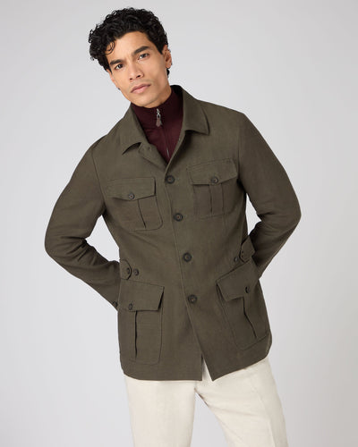 N.Peal Men's Casablanca Linen Jacket Khaki Green