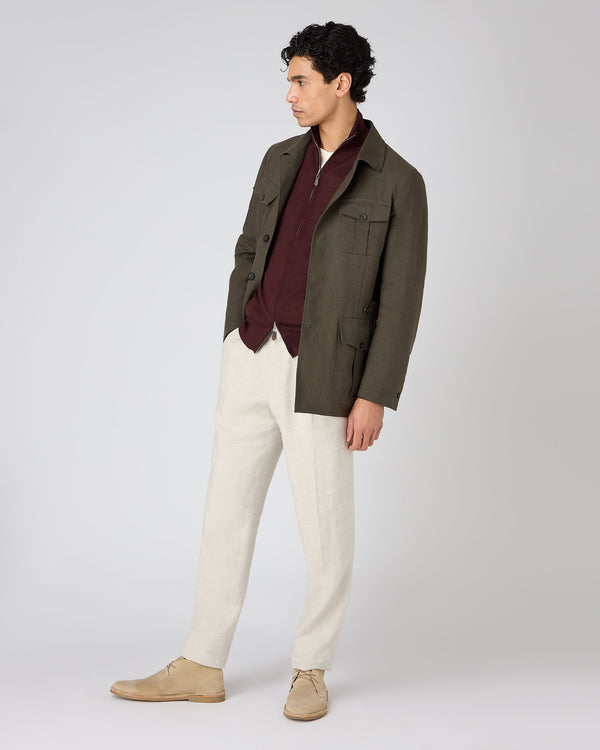 N.Peal Men's Casablanca Linen Jacket Khaki Green