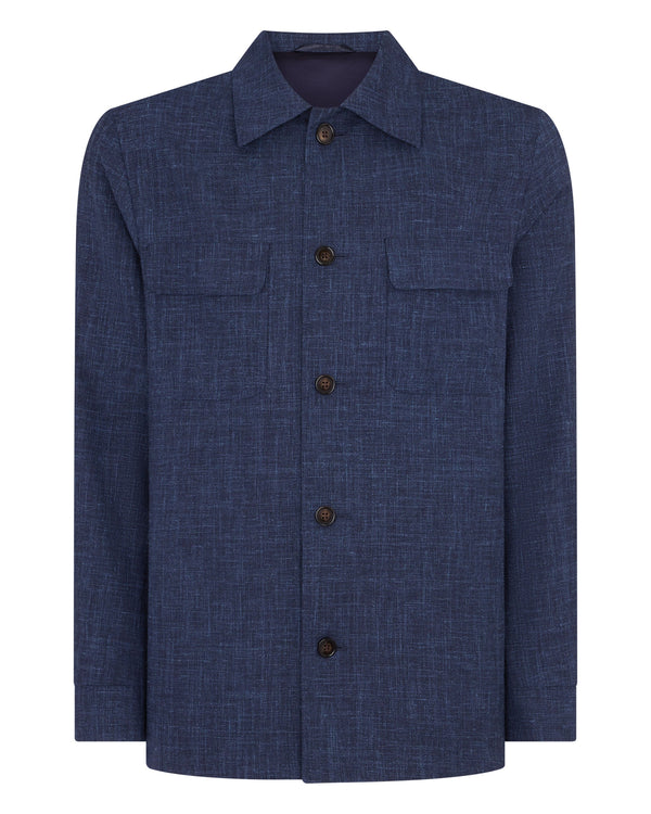 N.Peal Men's Scala Silk Blend Overshirt Blue