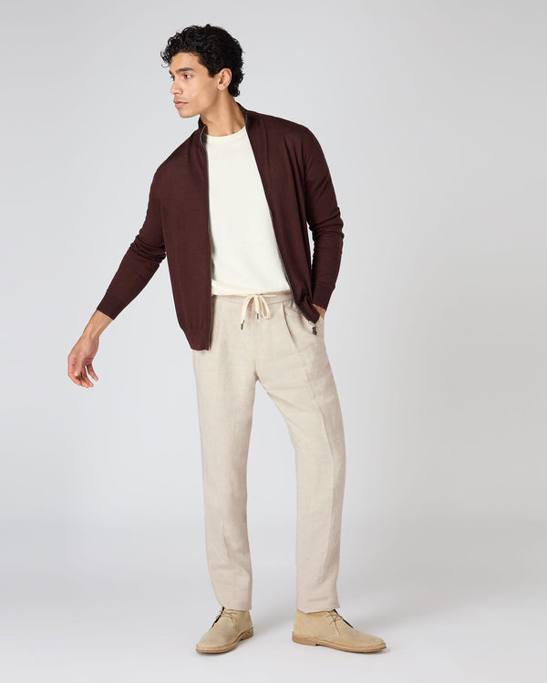 N.Peal Men's Sorrento Linen Drawstring Trouser Sand Brown