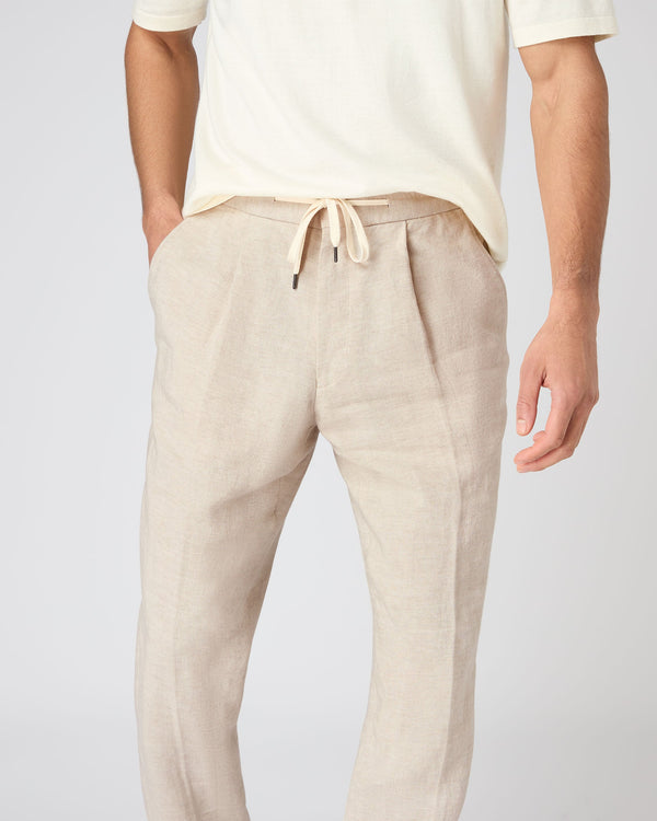 N.Peal Men's Sorrento Linen Drawstring Trouser Sand Brown