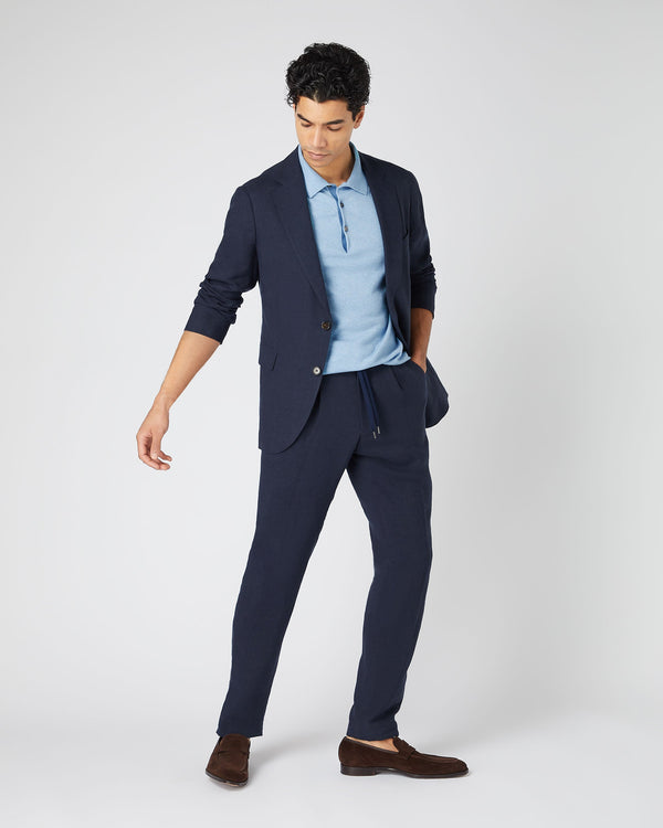 N.Peal Men's Sorrento Linen Drawstring Trouser Navy Blue