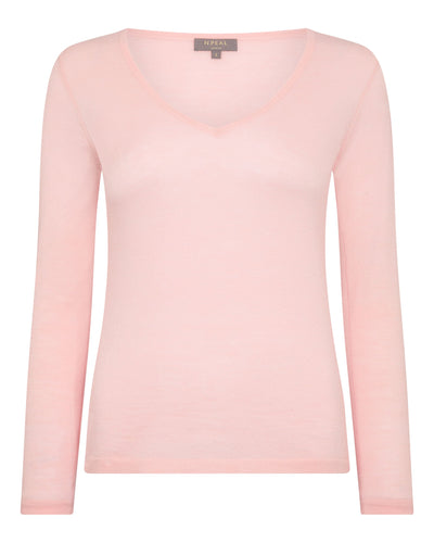 N.Peal Women's Imogen Superfine Cashmere V Neck Jumper Blush Pink