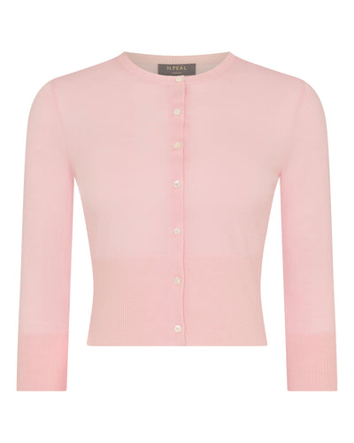 N.Peal Women's Darcie Superfine Cashmere Cropped Cardigan Blush Pink