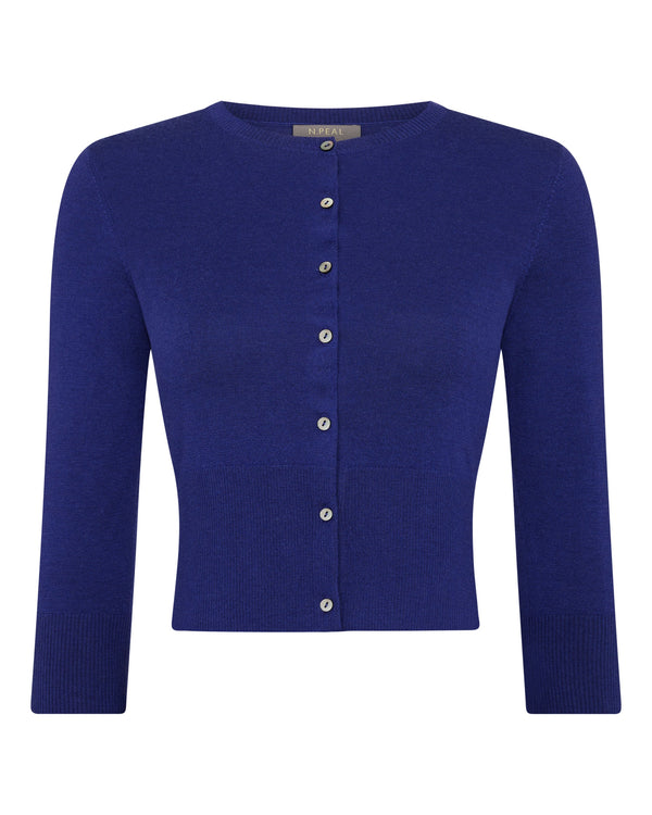 N.Peal Women's Darcie Superfine Cashmere Cropped Cardigan Indigo Blue