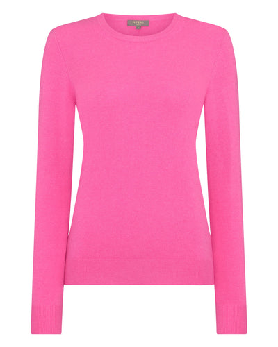 N.Peal Women's Evie Classic Round Neck Cashmere Jumper Vibrant Pink