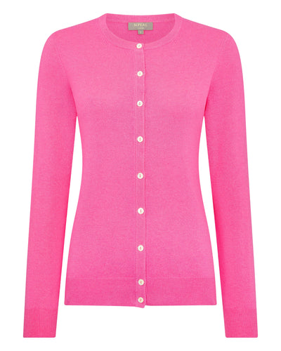 N.Peal Women's Olivia Round Neck Cashmere Cardigan Vibrant Pink