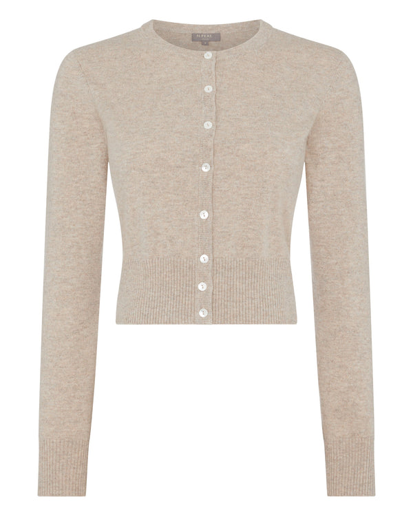 N.Peal Women's Ivy Cropped Cashmere Cardigan Oatmeal Brown