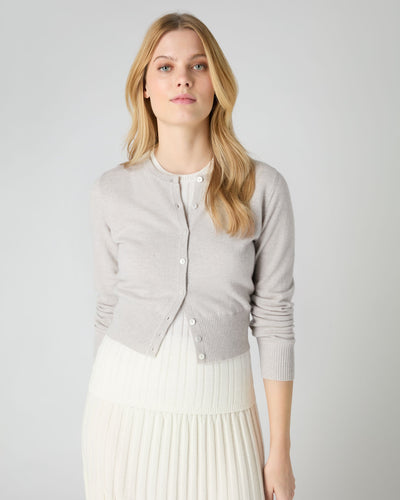 N.Peal Women's Ivy Cropped Cashmere Cardigan Pebble Grey