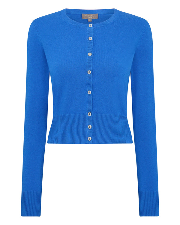 N.Peal Women's Ivy Cropped Cashmere Cardigan Sonic Blue