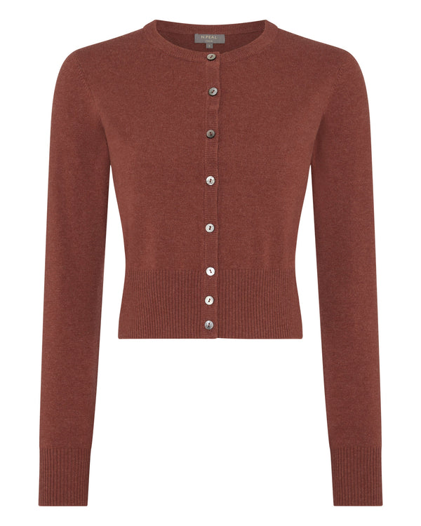 N.Peal Women's Ivy Cropped Cashmere Cardigan Terracotta Brown