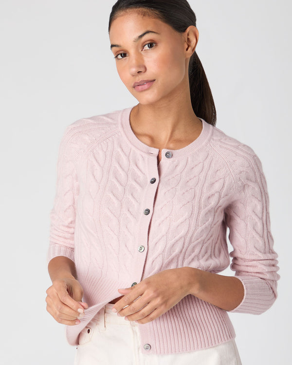 N.Peal Women's Myla Cable Cashmere Cardigan Quartz Pink