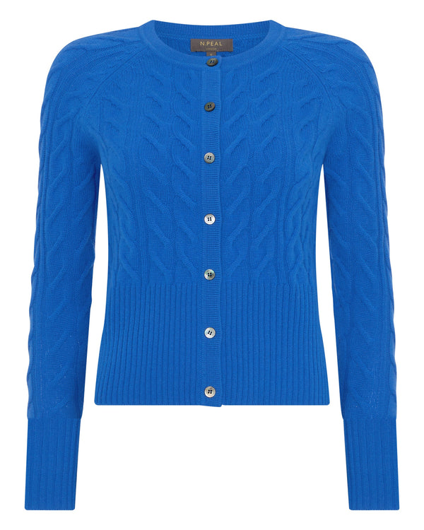 N.Peal Women's Myla Cable Cashmere Cardigan Sonic Blue