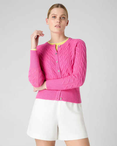 N.Peal Women's Myla Cable Cashmere Cardigan Vibrant Pink