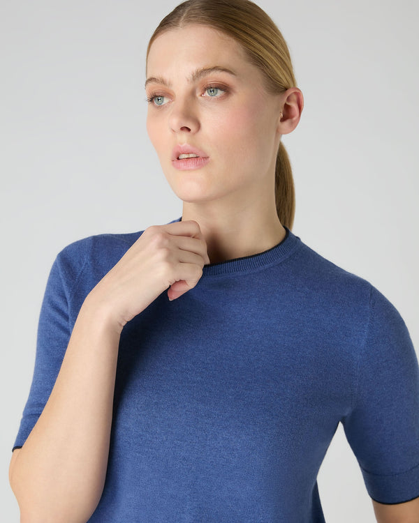 N.Peal Women's Cotton Cashmere T-Shirt Denim Blue