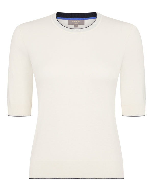 N.Peal Women's Cotton Cashmere T-Shirt New Ivory White