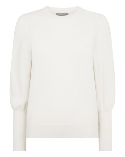 N.Peal Women's Gathered Sleeve Cashmere Jumper Ivory White Sparkle