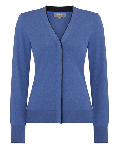N.Peal Women's Cotton Cashmere Cardigan Denim Blue