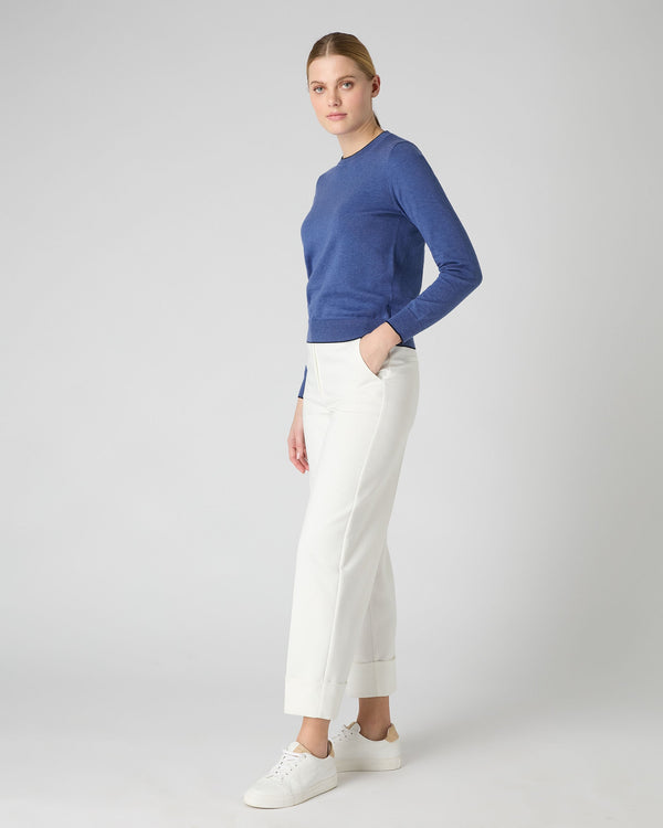 N.Peal Women's Cotton Cashmere Round Neck Jumper Denim Blue