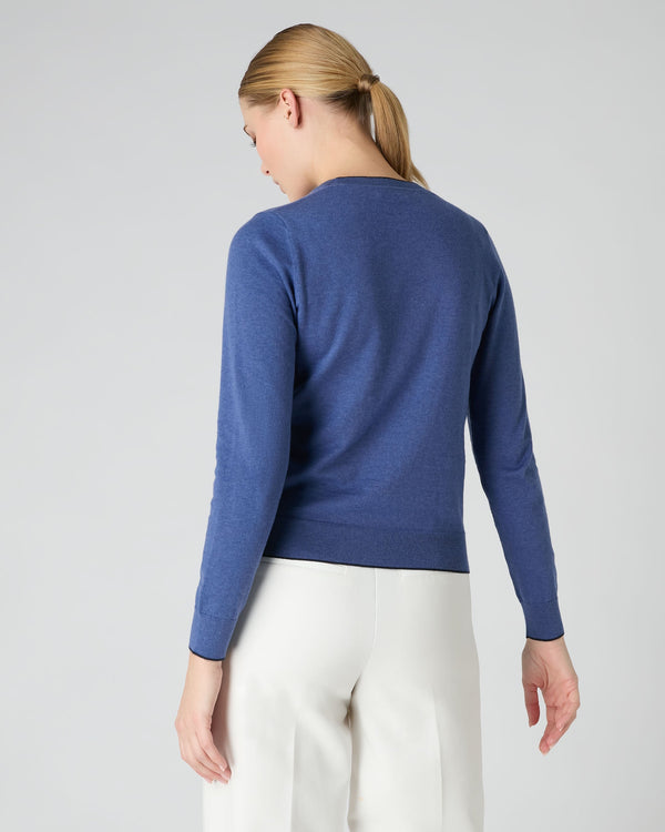 N.Peal Women's Cotton Cashmere Round Neck Jumper Denim Blue