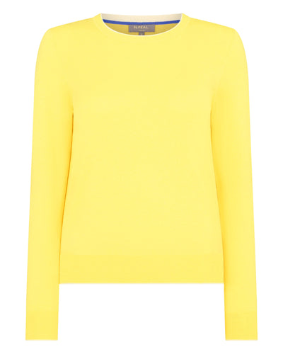 N.Peal Women's Cotton Cashmere Round Neck Jumper Sunshine Yellow