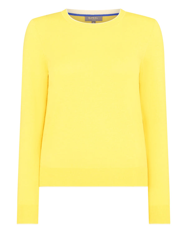 N.Peal Women's Cotton Cashmere Round Neck Jumper Sunshine Yellow