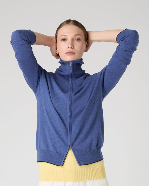 N.Peal Women's Cotton Cashmere Full Zip Jumper Denim Blue