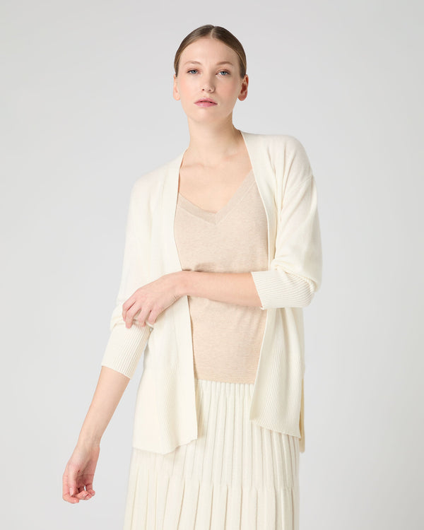 N.Peal Women's Drop Shoulder Cashmere Cardigan New Ivory White