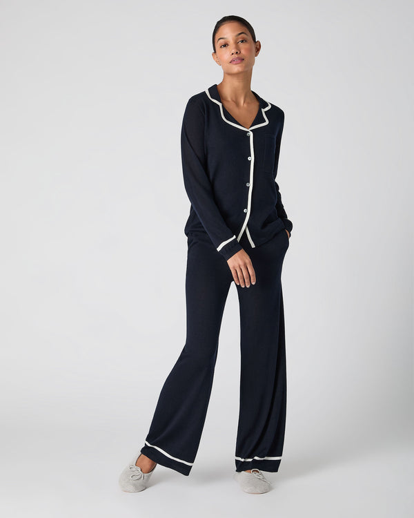 N.Peal Women's Pyjama Top Navy Blue